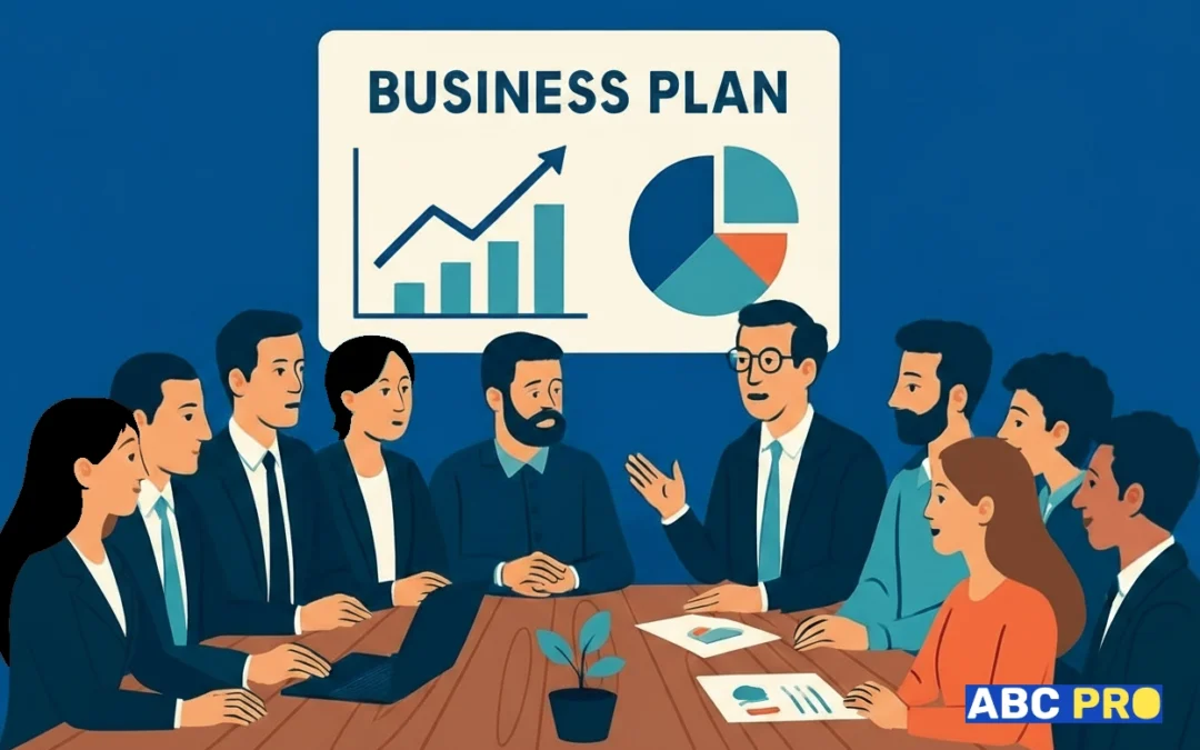 Ομάδα στελεχών που συζητά τη στρατηγική ανάπτυξης κατά την παρουσίαση ενός επιχειρηματικού πλάνου.